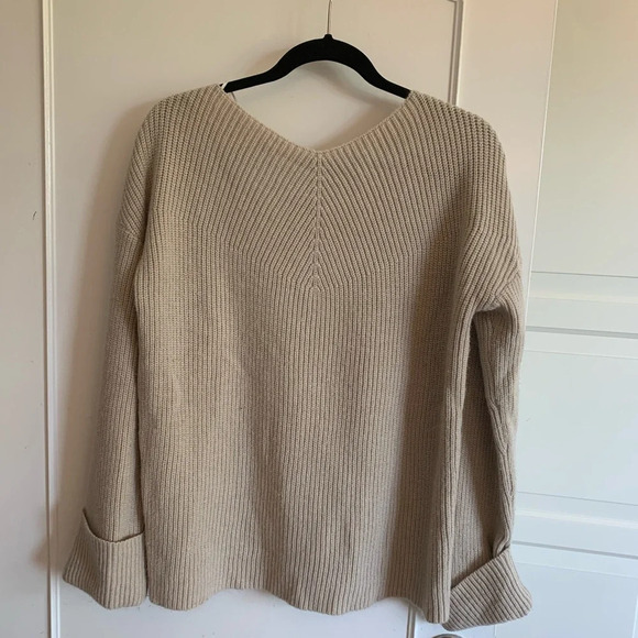 Oak and Fort oversize off the shoulder  sweater in beige size XS - Picture 1 of 7